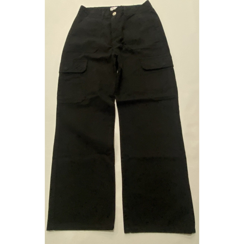 Zara Womens Black High Rise Relaxed Fit Straight Leg Cargo Pants Jeans Size 6